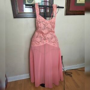 Vintage pink sheer lace long maxi nightgown